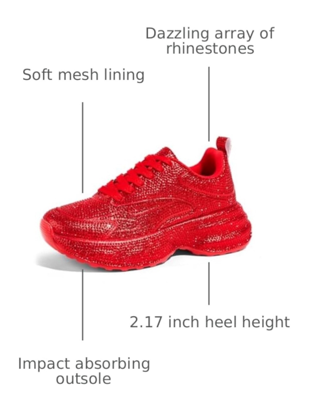 Red Rhinestone Platform Sneakers Women’s 7 - Picture 15 of 16